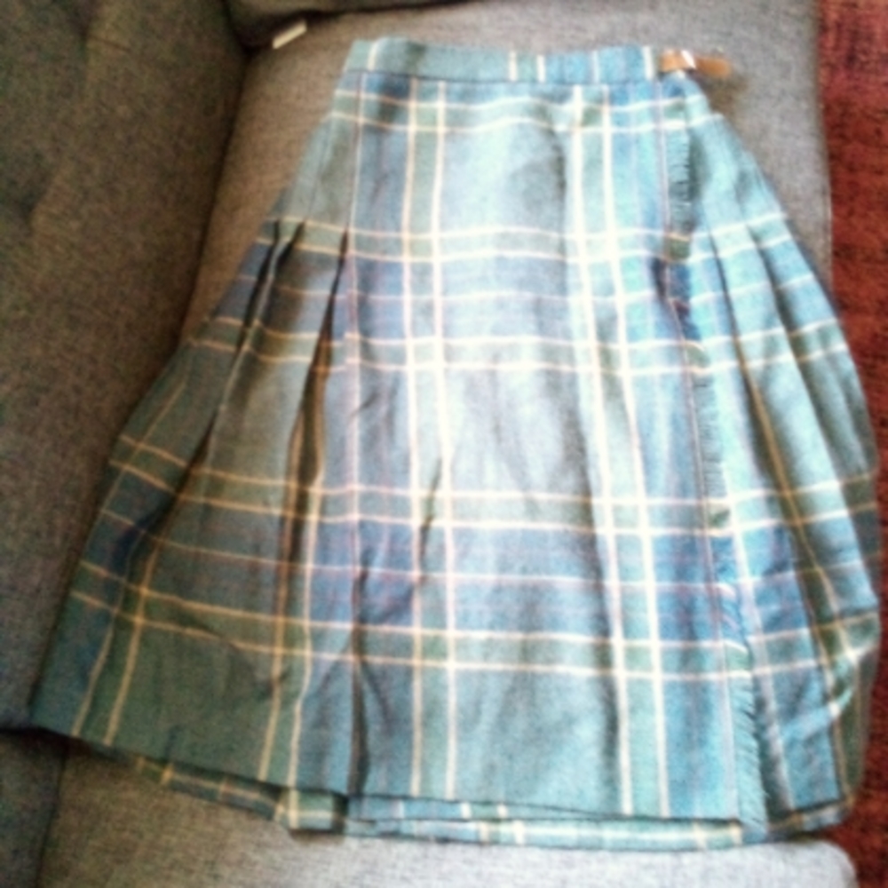 Ralph Lauren Wool Plaid Pleated Wrap Skirt